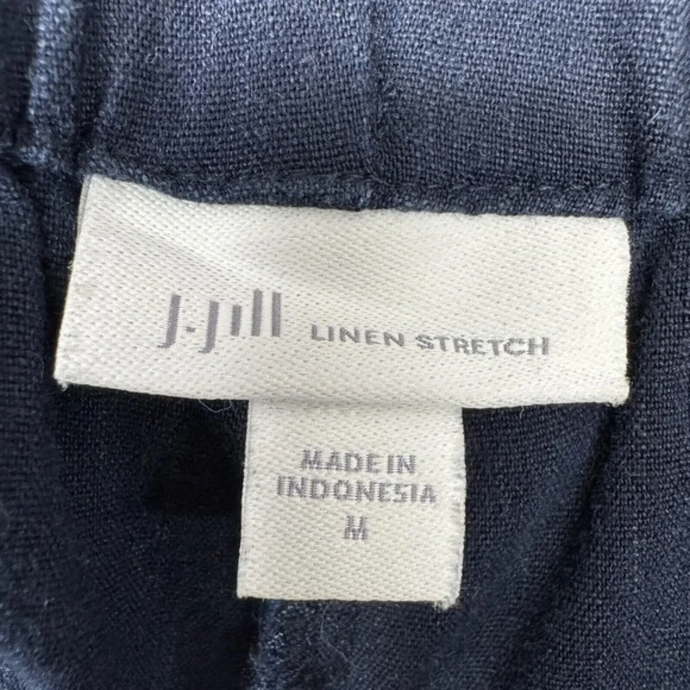 J Jill Pants Women Size M Navy Linen Stretch Button Ankle Capri Coastal Side Zip - Picture 10 of 12